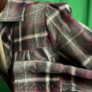 3/4 sleeve plaid flannel shirt-dress